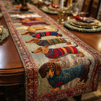 Merry Dachshund Charm Dachshunds in Knitted Sweaters Table Runner