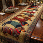 Dachshunds in Striped Sweaters Table Runner