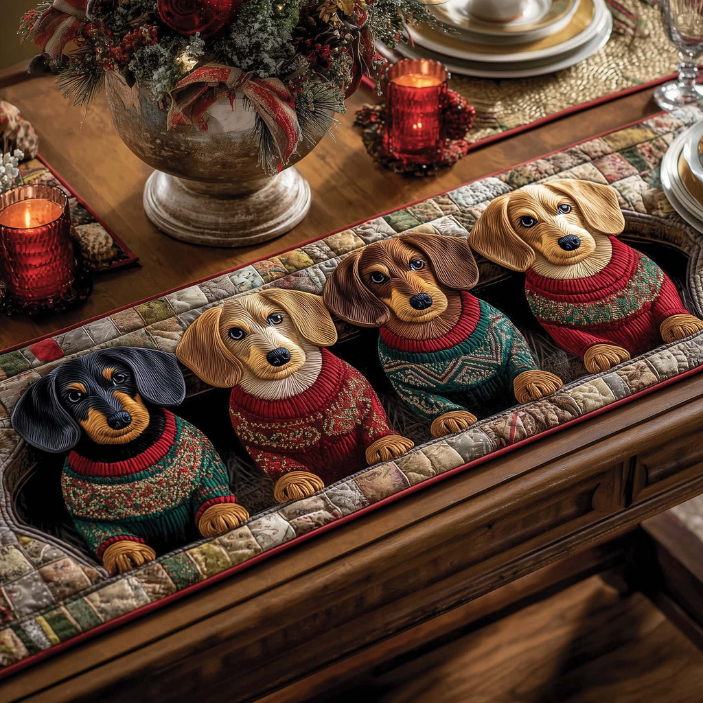 Dachshund Line in Cozy Sweaters Table Runner