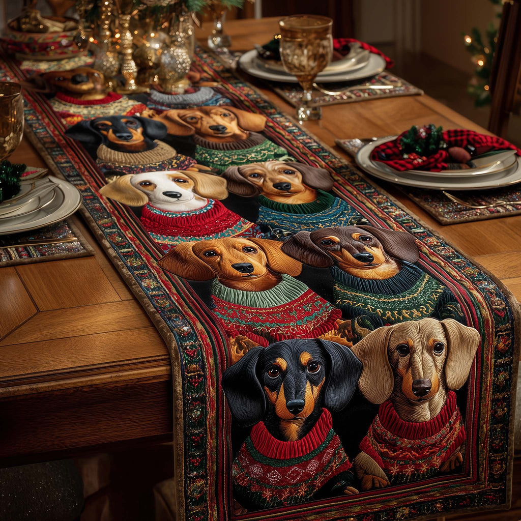 Dachshunds with Red Collars Table Runner