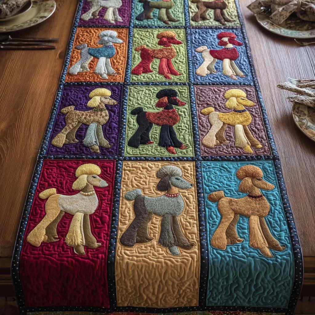 Poodles in Colorful Quilt Blocks Table Runner