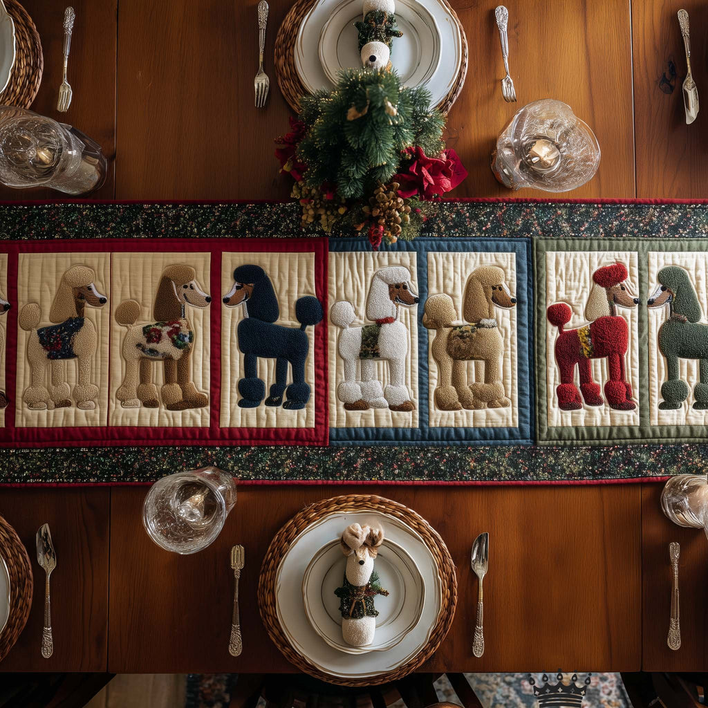 Small Poodles in Ivory Frames Table Runner