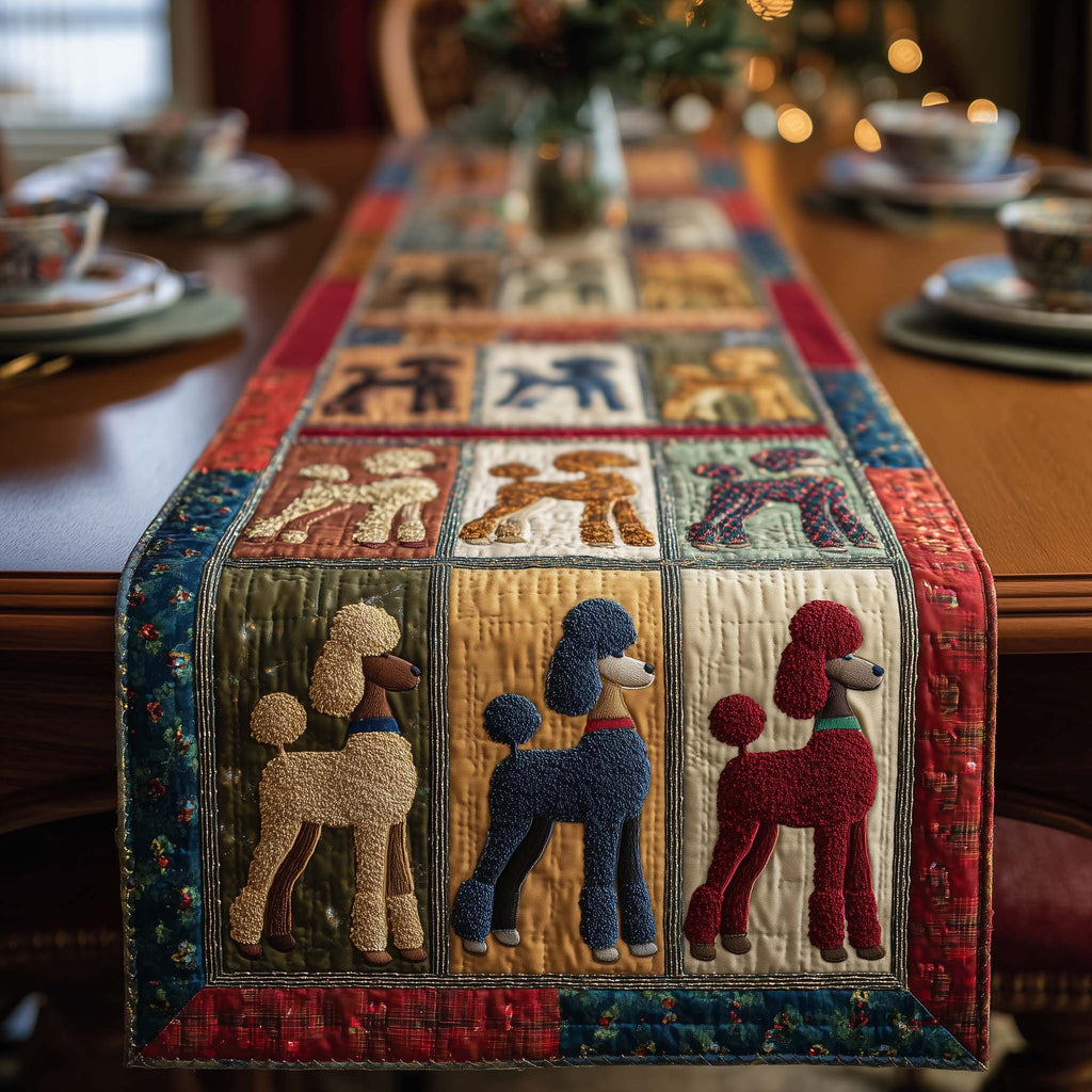 Poodles in Olive and Red Blocks Table Runner
