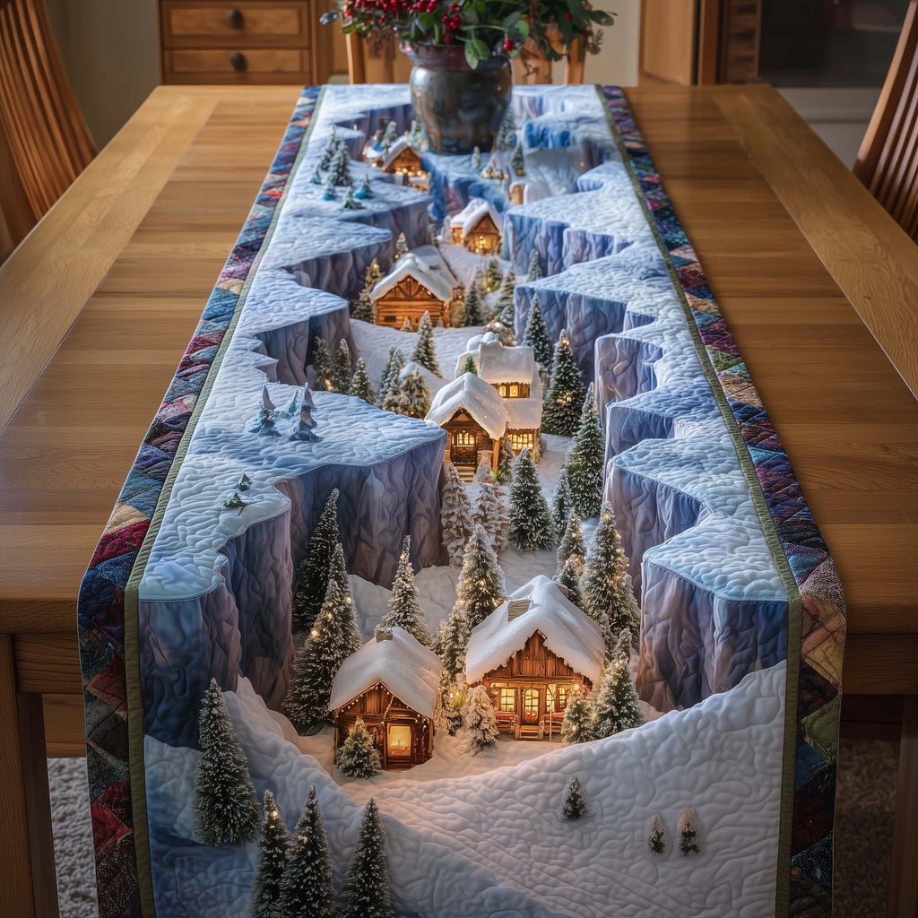 Snow Covered Village in the Valley Table Runner
