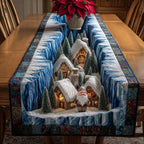 Icy Blue Village Under Snow Table Runner