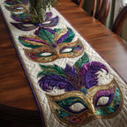 Masks with Feathers on Cream Table Runner