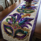 Green Mask with Purple Plume Table Runner