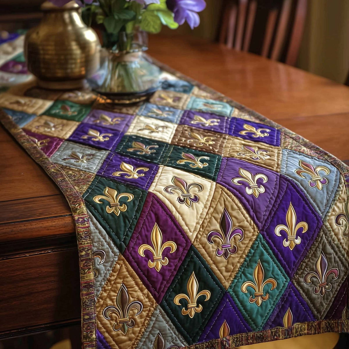 Fleur de Lis on Purple Lattice Table Runner
