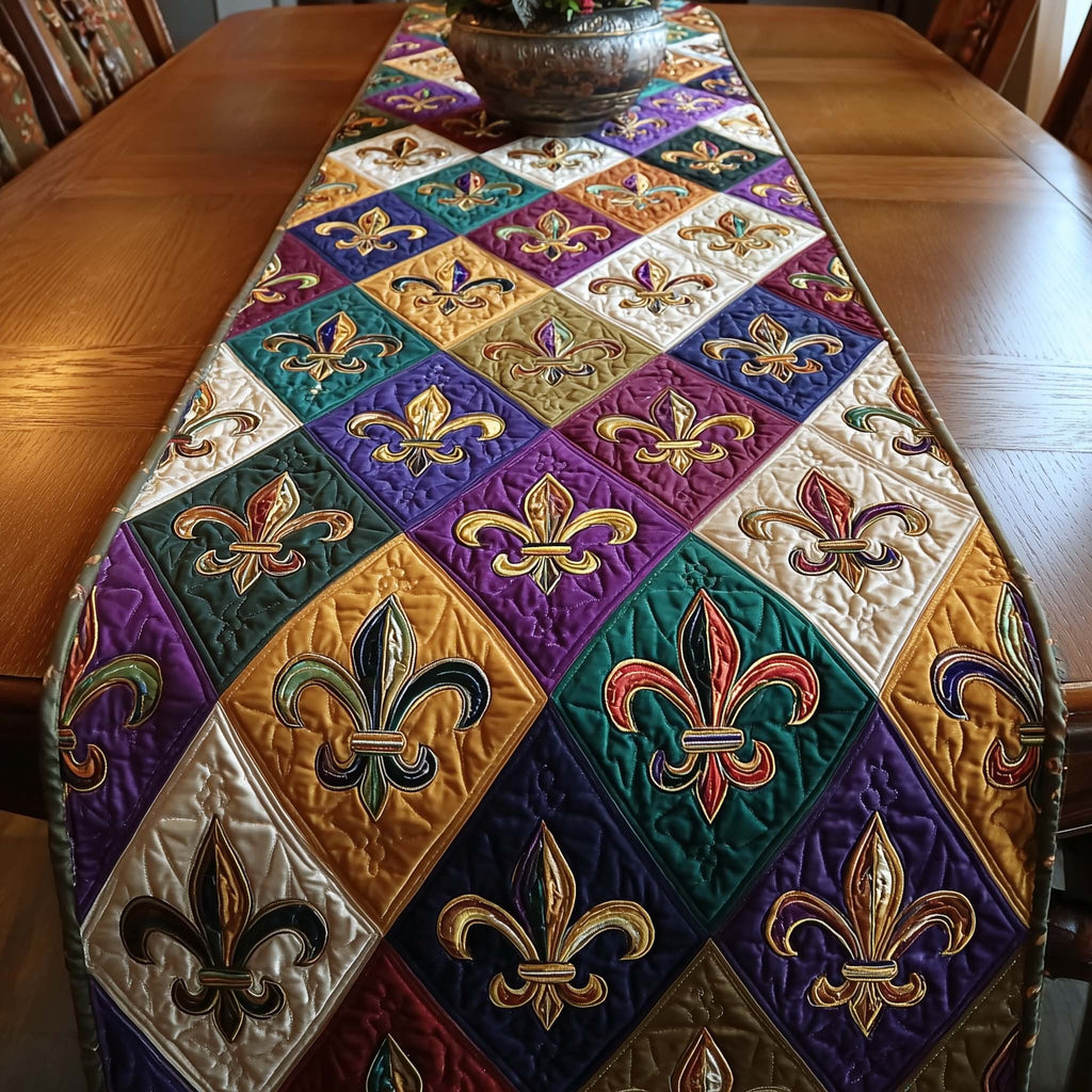 Colorful Fleur de Lis Diamond Blocks Table Runner