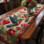 Hummingbirds with Red Blooms and Hearts Table Runner