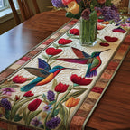 Hummingbirds Among Spring Tulips Table Runner
