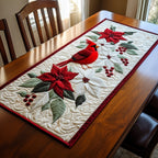 Cardinal with Poinsettia and Berries Table Runner