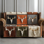 Deer Skulls on Rust and Grey Patches Sofa Cover