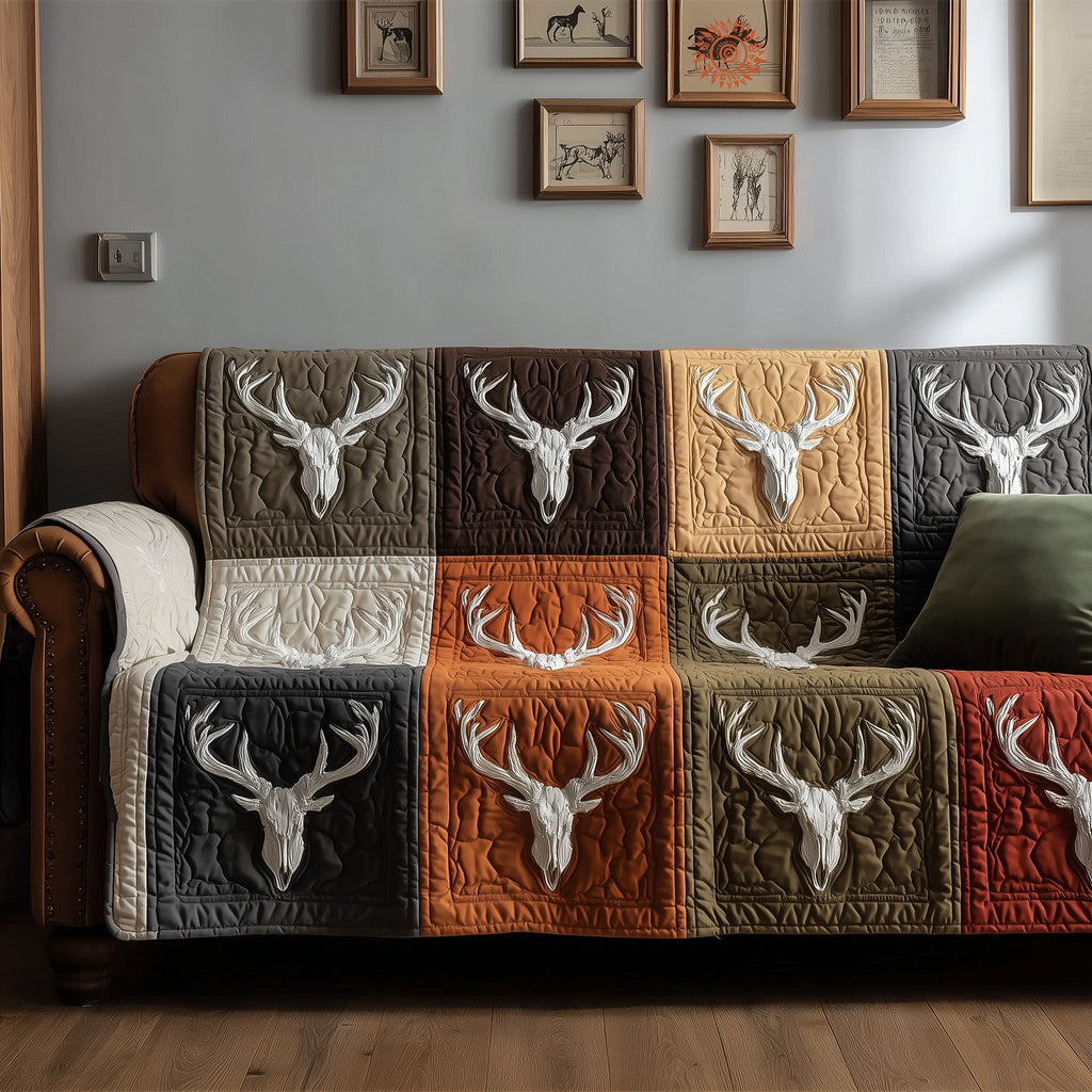 White Antler Skulls on Grey and Orange Sofa Cover