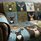 Deer Heads on Blue and Green Squares Sofa Cover