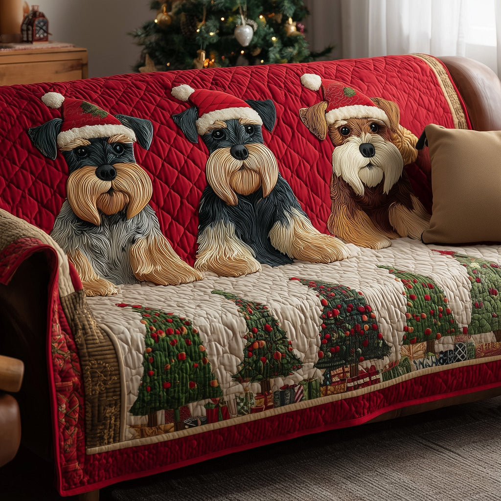 Terriers on Red with Christmas Trees Sofa Cover