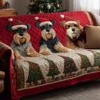 Terriers on Red with Christmas Trees Sofa Cover