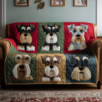 Schnauzer Faces on Red and Blue Squares Sofa Cover