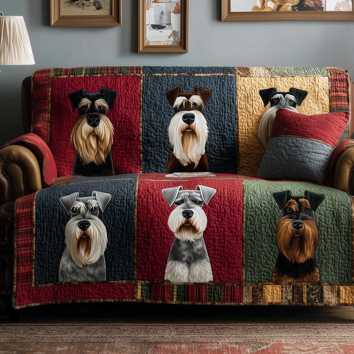 Schnauzer Faces on Navy and Red Sofa Cover