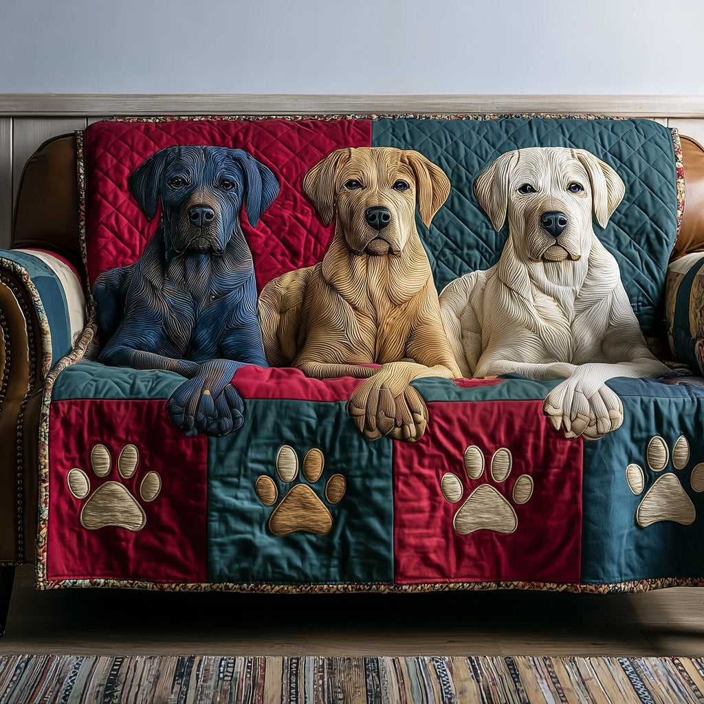 Labradors Above Paw Print Border Sofa Cover