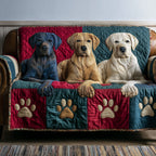 Labradors Above Paw Print Border Sofa Cover
