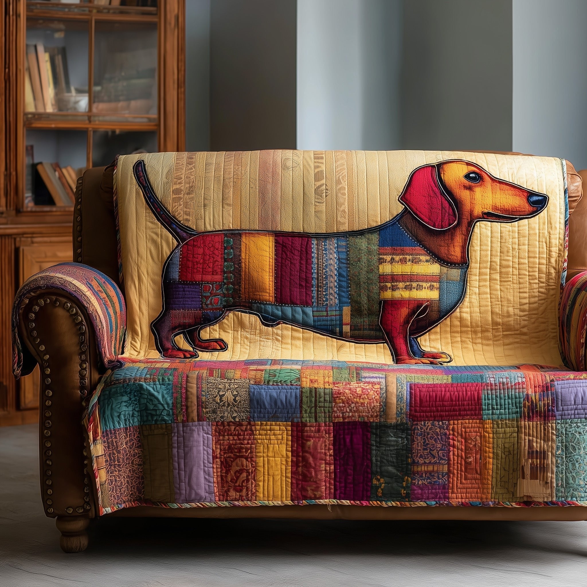 Striped Dachshund on Woven Bands Sofa Cover