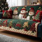 Snowmen Above Green and Crimson Firs Sofa Cover