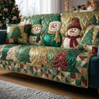 Snowmen Over Green and Gold Trees Sofa Cover