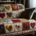 Hearts and Roses on Cream Patches Sofa Cover