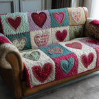 Pastel Hearts on Pink and Teal Sofa Cover
