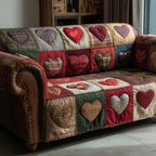 Red and White Hearts on Dark Patches Sofa Cover