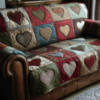 Grey and Red Hearts on Green Sofa Cover