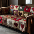 White and Red Hearts on Cream Sofa Cover