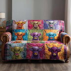 Highland Cows in Rainbow Colors Sofa Cover