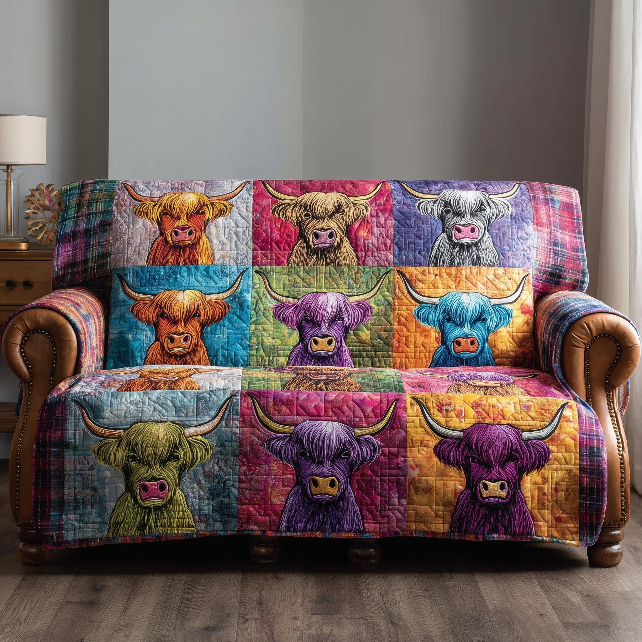 Highland Cows in Rainbow Colors Sofa Cover