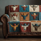 Highland Cows in Hats on Teal Sofa Cover