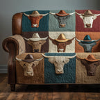 Highland Cows in Straw Hats Sofa Cover