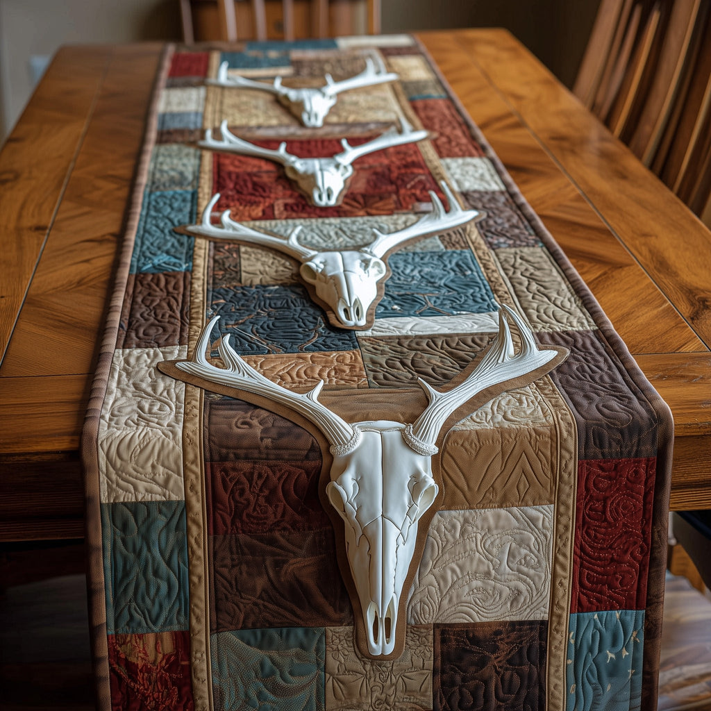 Longhorn Skulls on Earth Tone Blocks Table Runner