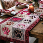 Pink and Grey Paw Print Blocks Table Runner