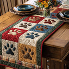 Paw Prints in Red and Blue Blocks Table Runner