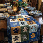 Multicolor Paw Print Squares Table Runner