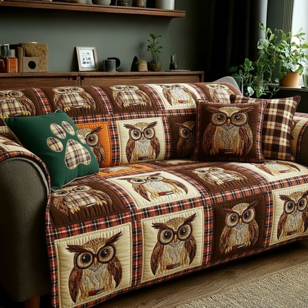 Owls on Brown and Cream Patches Sofa Cover