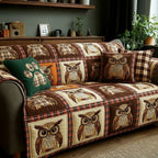 Owls on Brown and Cream Patches Sofa Cover