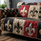 Fleur de Lis on Red and Navy Sofa Cover