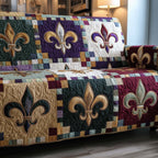 Golden Fleur de Lis on Tan Squares Sofa Cover