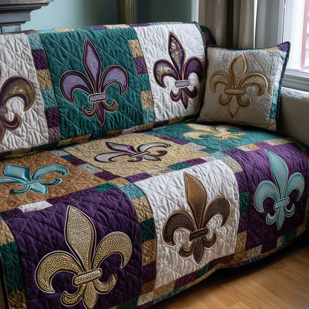 Fleur de Lis on Purple and Teal Sofa Cover