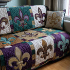Fleur de Lis on Purple and Teal Sofa Cover