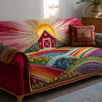 Red Barn with Rainbow Farm Fields Sofa Cover