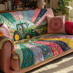 Green Tractor on the Flower Hillside Sofa Cover