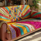Bright Sunburst in Rainbow Stripes Sofa Cover